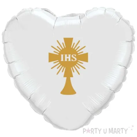 balon foliowy kielich z hostia bialo zloty 18 hrt