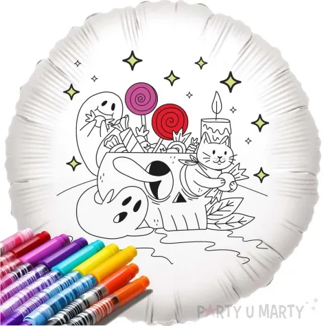 balon foliowy kolorowanka cukierek lub psikus bialy 18 rnd