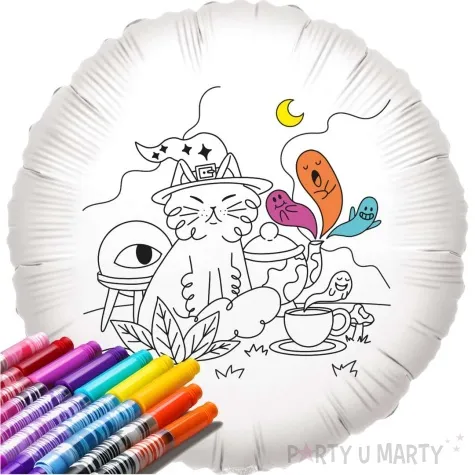 balon foliowy kolorowanka kot czarodziej bialy 18 rnd