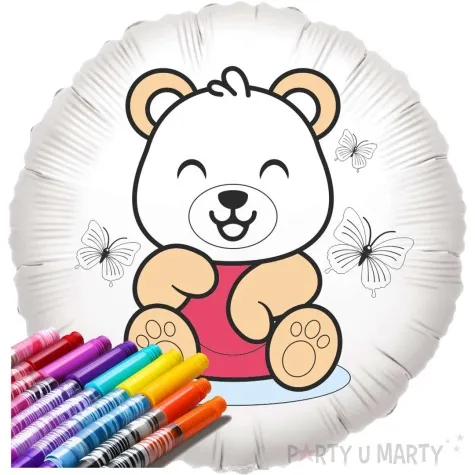 balon foliowy kolorowanka mis i motylki bialy 18 rnd