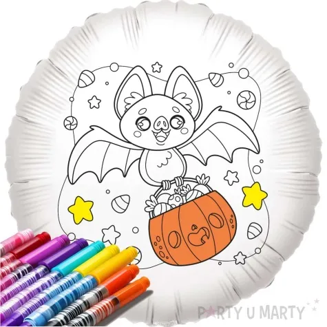 balon foliowy kolorowanka nietoperz gacus bialy 18 rnd