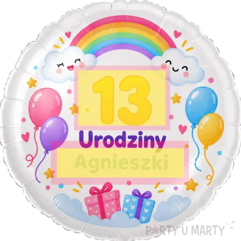 balon foliowy kolorowe urodziny tecza personalizacja bialy 18 rnd