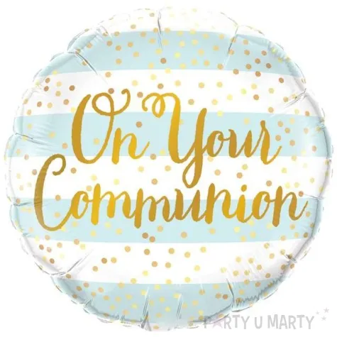 balon foliowy komunia paski blekitny qualtex 18 rnd