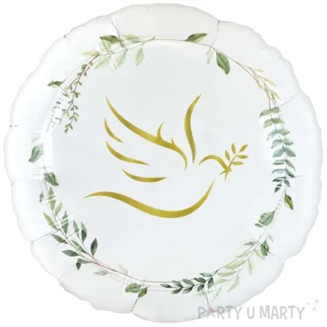 balon foliowy komunia swieta golabek z galazka oliwna i listkami bialy godan 18 rnd