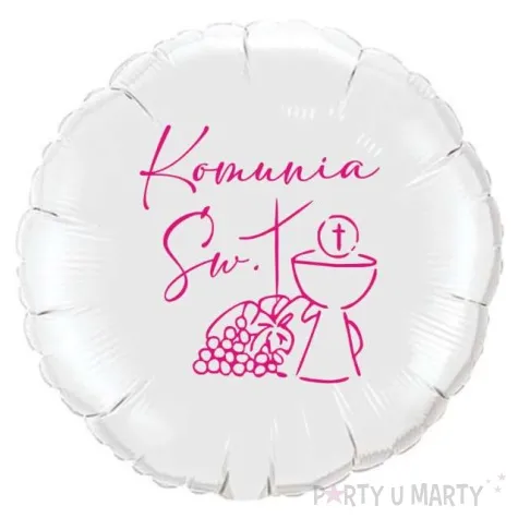 balon foliowy komunia swieta kielich bialo rozowy 18 rnd