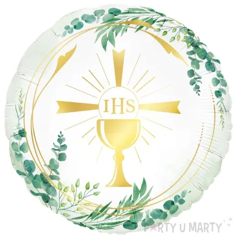 balon foliowy komunia swieta kielich i hostia ihs bialo zloty partypal 18 rnd