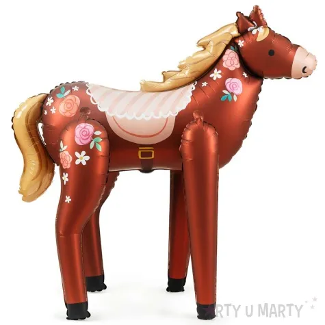 balon foliowy kon w kwiaty brazowy partydeco 50 shp