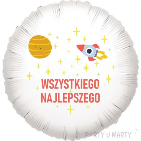 balon foliowy kosmiczna rakieta wszystkiego najlepszego bialy 18 rnd