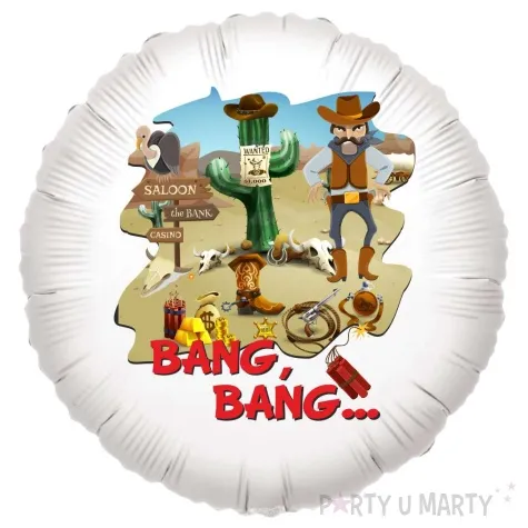 balon foliowy kowbojskie party bang bang bialy 18 rnd