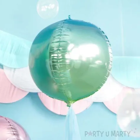balon foliowy kula ombre metalic niebiesko zielony partydeco 14 orb