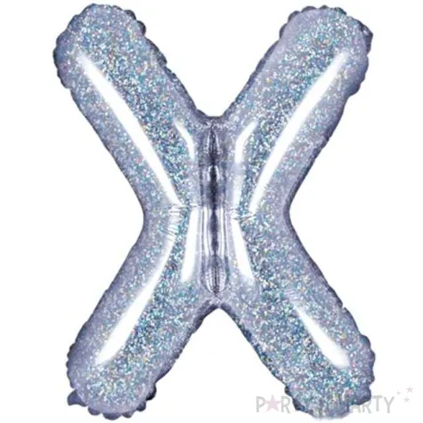 balon foliowy litera x 14 partydeco srebrny holograficzny
