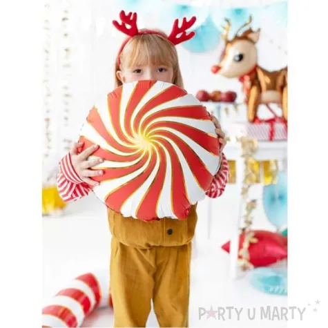 balon foliowy lizak czerwono bialy partydeco 14 rnd