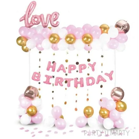balon foliowy love happy birthday rosegold partypal zestaw 120 szt