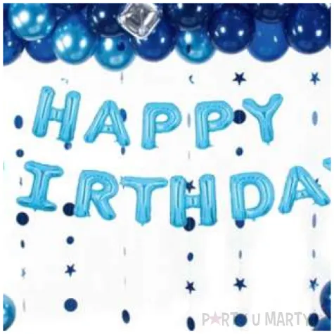 balon foliowy love happy birthday srebrno granatowe partypal zestaw 102 szt