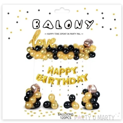 balon foliowy love happy birthday zloto czarne partypal zestaw 120 szt