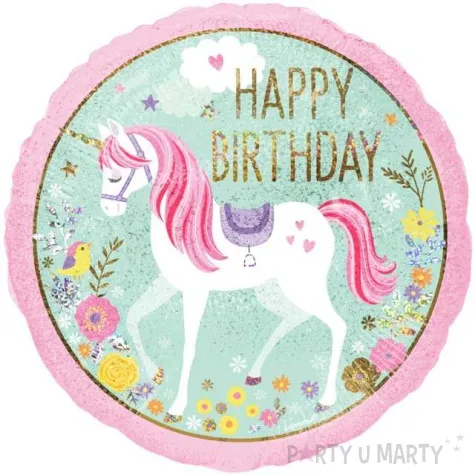 balon foliowy magiczny jednorozec happy birthday holograficzny amscan 18 rnd