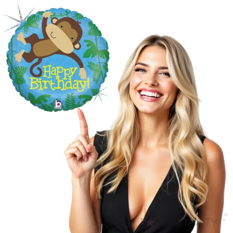 balon foliowy malpka happy birthday betallic 18 rnd