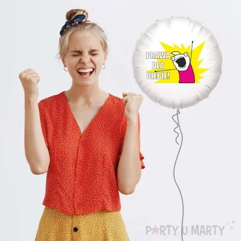 balon foliowy mem dziewczyna brawa dla ciebie bialy 18 rnd