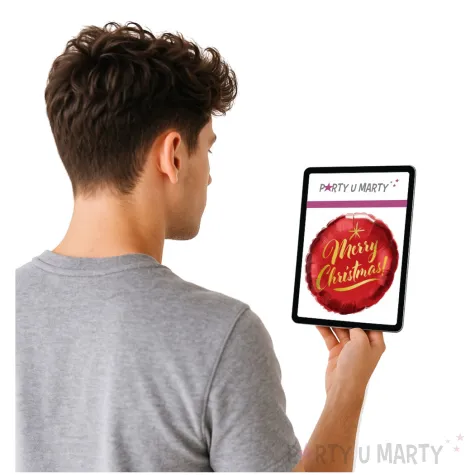 balon foliowy merry christmas czerwony qualatex 18 rnd