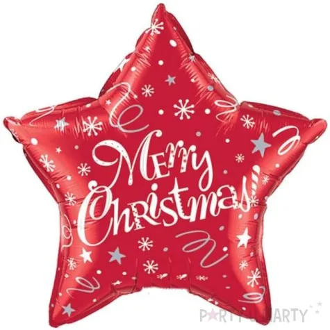 balon foliowy merry christmas gwiazda czerwony qualatex 20 str