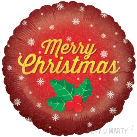 balon foliowy merry christmas holo czerwony betallic 18 rnd