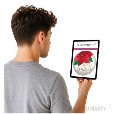 balon foliowy merry christmas kwiat poinsencji amscan 18 rnd