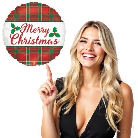 balon foliowy merry christmas swiateczna kratka betallic 18 rnd