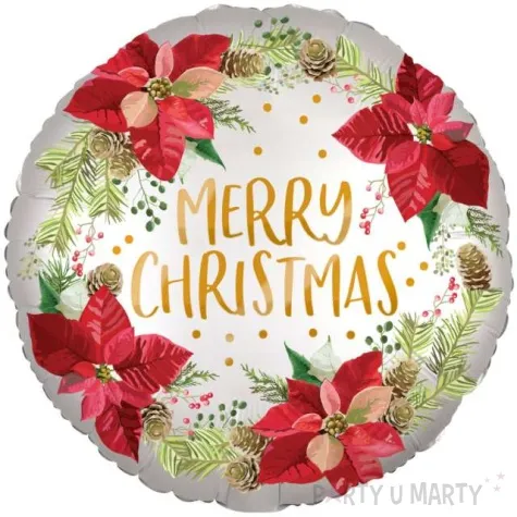 balon foliowy merry christmas wieniec z poinsecji satynowy amscan 17 rnd