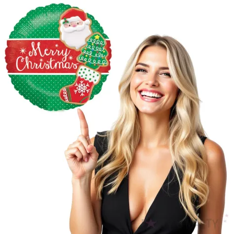 balon foliowy merry christmas zielono czerwony betallic 18 rnd