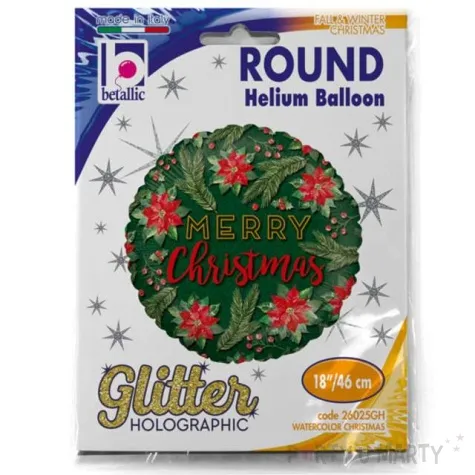 balon foliowy merry christmas zielony betallic 18 rnd