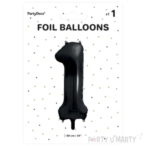balon foliowy metalizowana cyfra 1 czarny partydeco 33 dgt