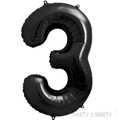 balon foliowy metalizowana cyfra 3 czarny partydeco 33 dgt
