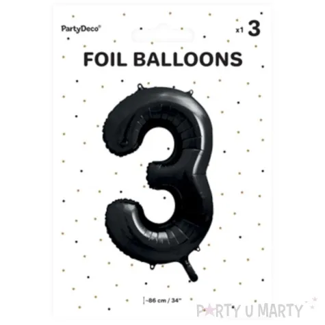 balon foliowy metalizowana cyfra 3 czarny partydeco 33 dgt