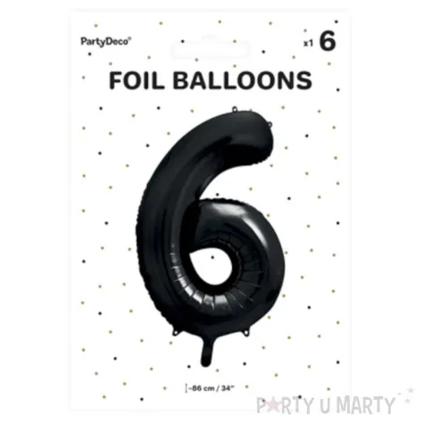 balon foliowy metalizowana cyfra 6 czarny partydeco 33 dgt
