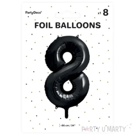 balon foliowy metalizowana cyfra 8 czarny partydeco 33 dgt