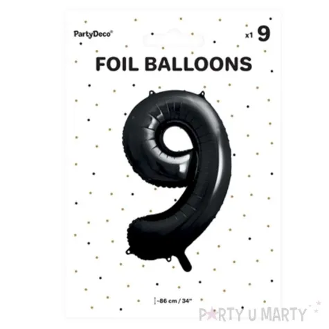 balon foliowy metalizowana cyfra 9 czarny partydeco 33 dgt