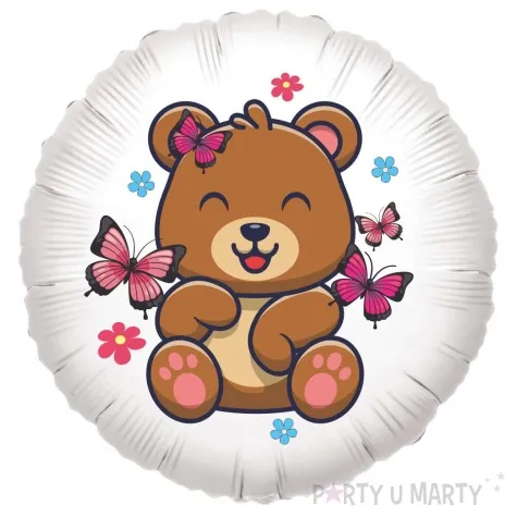 balon foliowy mis i motylki bialy 18 rnd