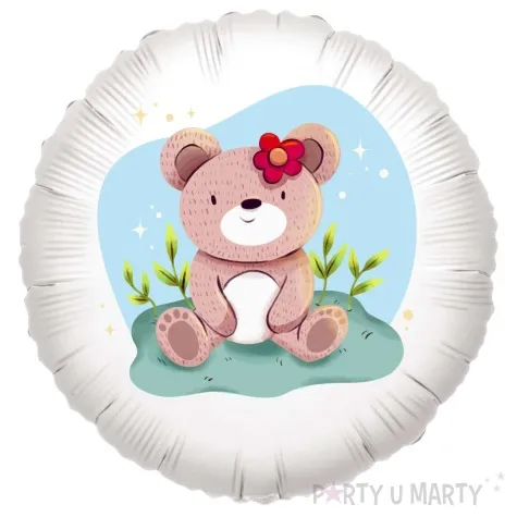 balon foliowy mis z kwiatkiem za uchem bialy 18 rnd