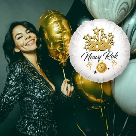 balon foliowy nowy rok 2024 bialy 18 rnd