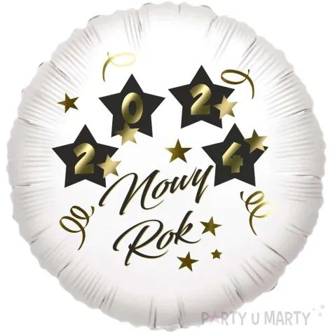 balon foliowy nowy rok 2024 z gwiazdami bialy 18 rnd