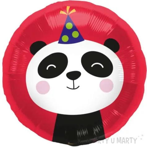 balon foliowy panda w czapeczce urodzinowej czerwony folat 18 rnd