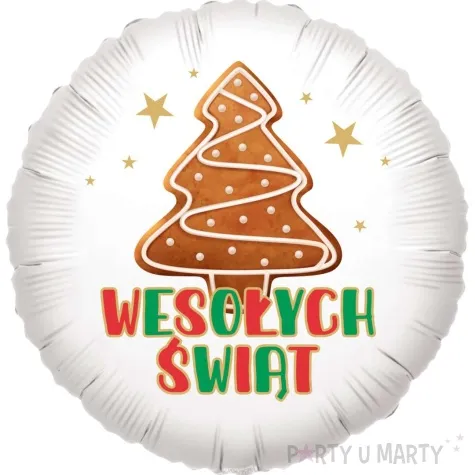 balon foliowy piernikowy czar wesolych swiat choinka bialy 18 rnd