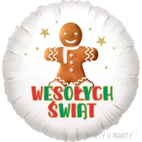balon foliowy piernikowy czar wesolych swiat ciastek bialy 18 rnd