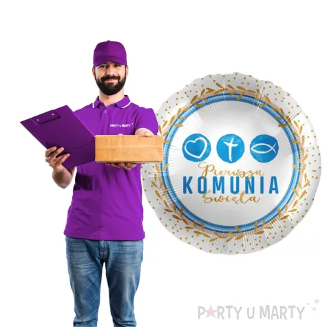 balon foliowy pierwsza komunia swieta bialo niebieski premioloon 17 rnd