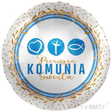 balon foliowy pierwsza komunia swieta bialo niebieski premioloon 17 rnd