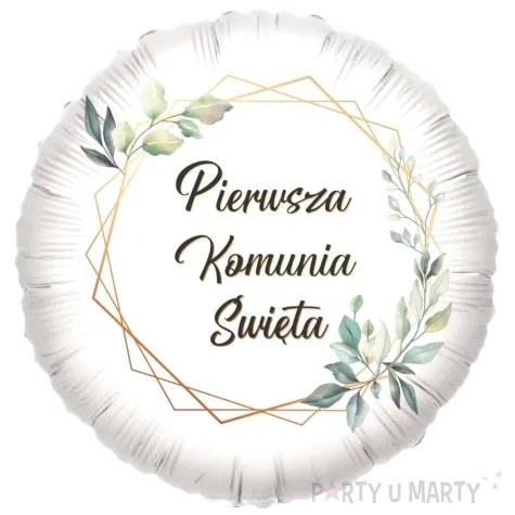 balon foliowy pierwsza komunia swieta geometryczny ornament i eukaliptus 18 rnd