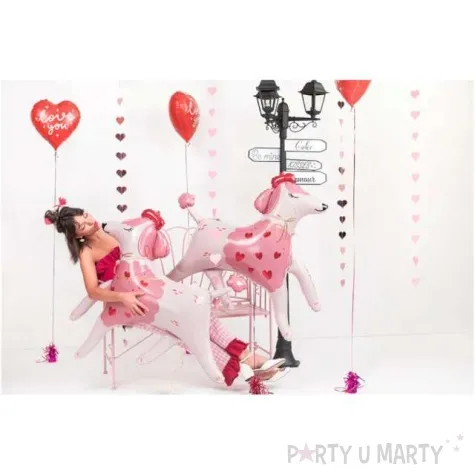 balon foliowy pies pudel z serduszkami xxl partydeco 47 shp