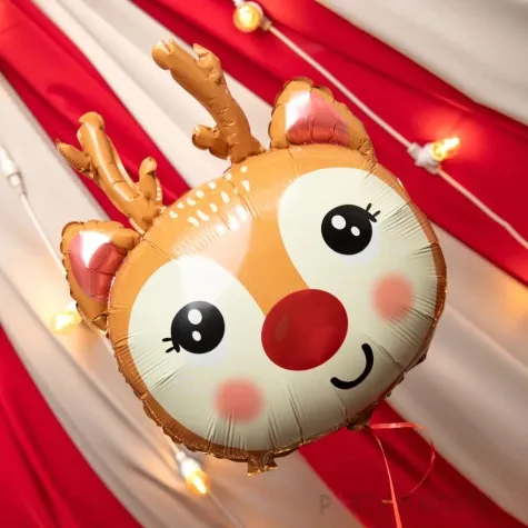 balon foliowy renifer z czerwonym nosem partypal 55x65 cm