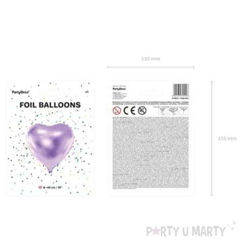 balon foliowy serce liliowy jasny partydeco 18 hrt