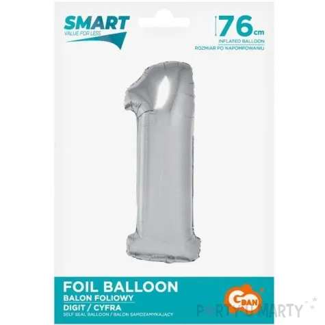 balon foliowy smart cyfra 1 srebrny godan 30 dgt